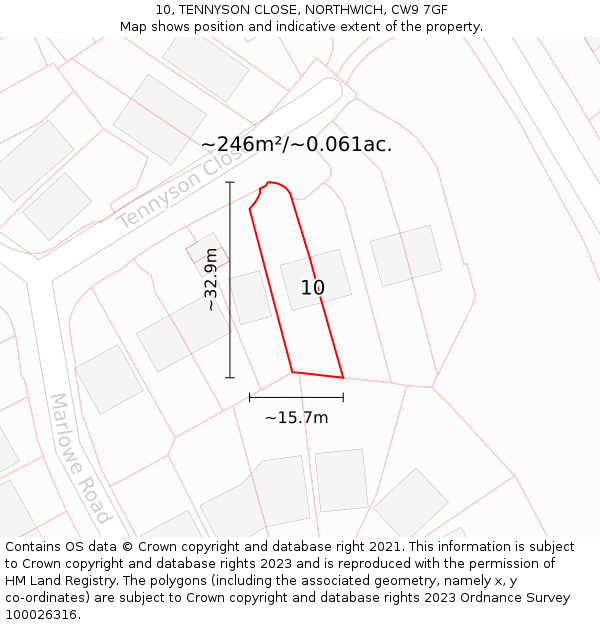 10, TENNYSON CLOSE, NORTHWICH, CW9 7GF: Plot and title map