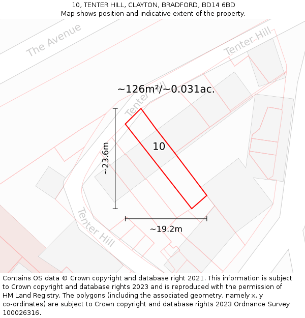 10, TENTER HILL, CLAYTON, BRADFORD, BD14 6BD: Plot and title map