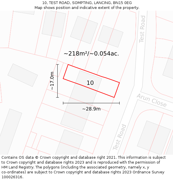 10, TEST ROAD, SOMPTING, LANCING, BN15 0EG: Plot and title map