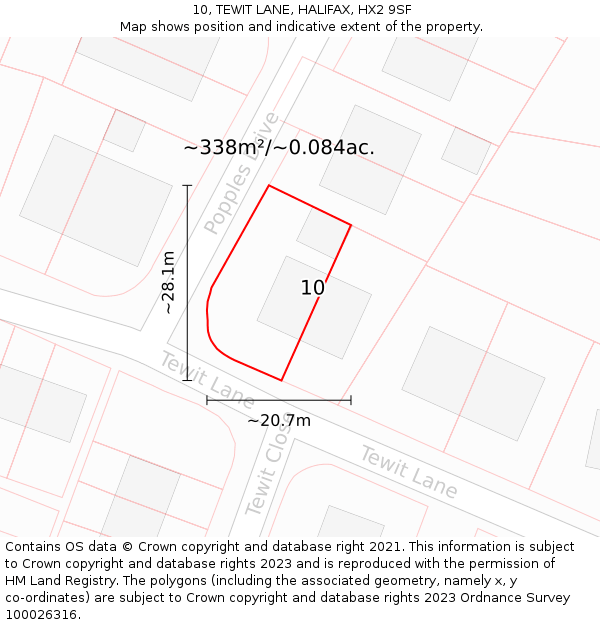 10, TEWIT LANE, HALIFAX, HX2 9SF: Plot and title map