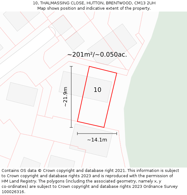 10, THALMASSING CLOSE, HUTTON, BRENTWOOD, CM13 2UH: Plot and title map