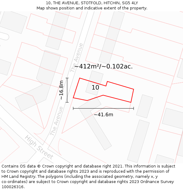 10, THE AVENUE, STOTFOLD, HITCHIN, SG5 4LY: Plot and title map