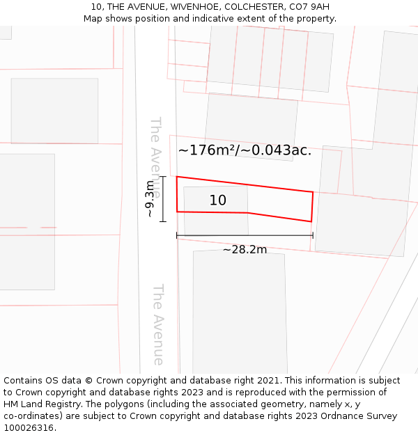 10, THE AVENUE, WIVENHOE, COLCHESTER, CO7 9AH: Plot and title map