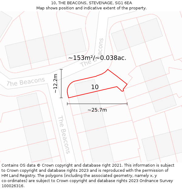 10, THE BEACONS, STEVENAGE, SG1 6EA: Plot and title map