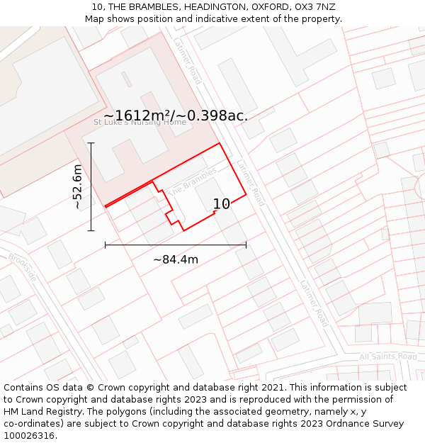 10, THE BRAMBLES, HEADINGTON, OXFORD, OX3 7NZ: Plot and title map