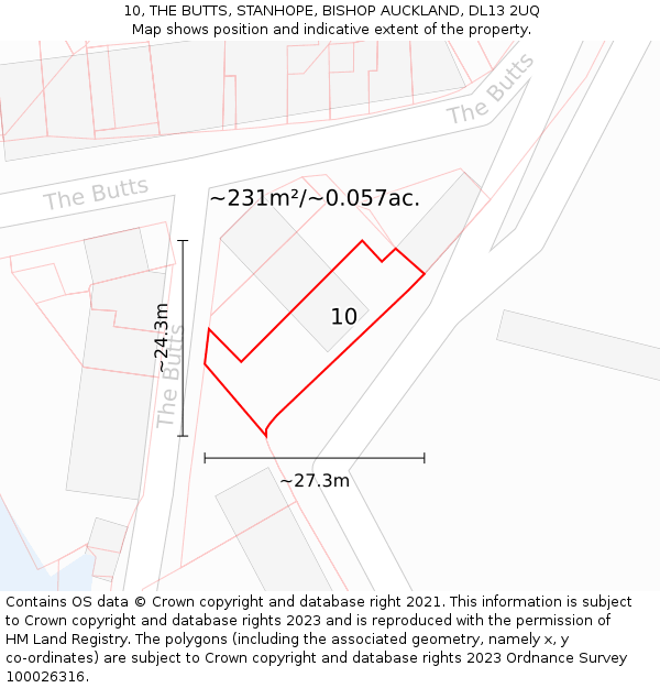 10, THE BUTTS, STANHOPE, BISHOP AUCKLAND, DL13 2UQ: Plot and title map