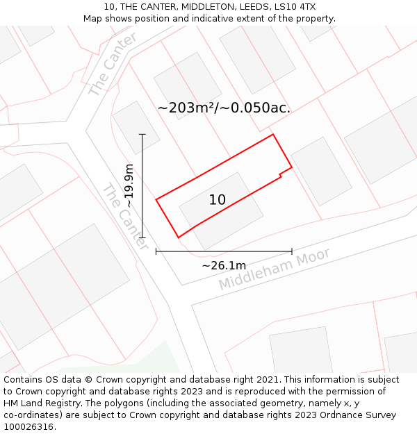 10, THE CANTER, MIDDLETON, LEEDS, LS10 4TX: Plot and title map