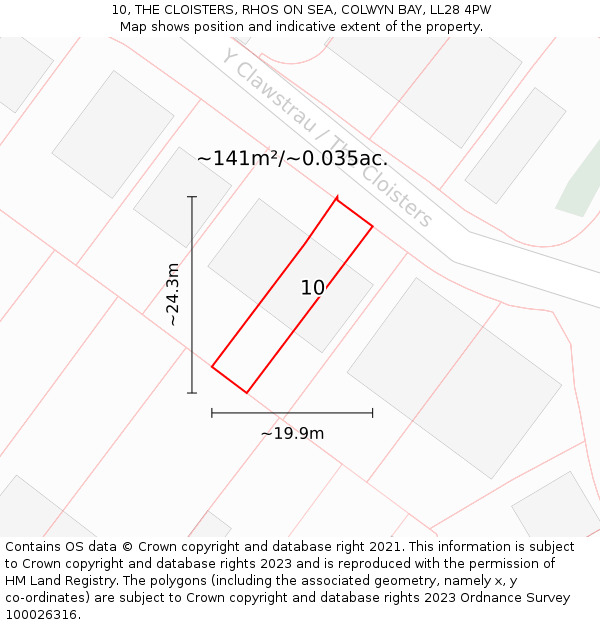 10, THE CLOISTERS, RHOS ON SEA, COLWYN BAY, LL28 4PW: Plot and title map