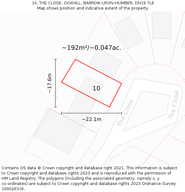 10, THE CLOSE, GOXHILL, BARROW-UPON-HUMBER, DN19 7LE: Plot and title map