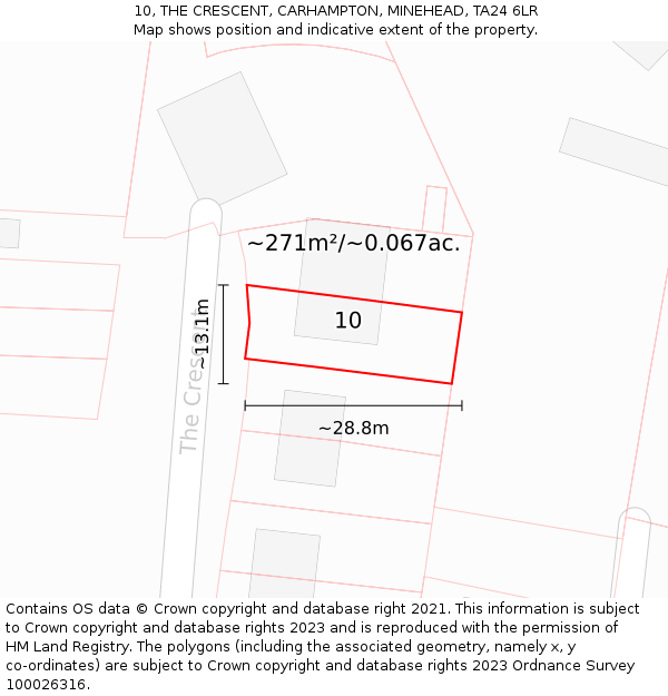 10, THE CRESCENT, CARHAMPTON, MINEHEAD, TA24 6LR: Plot and title map