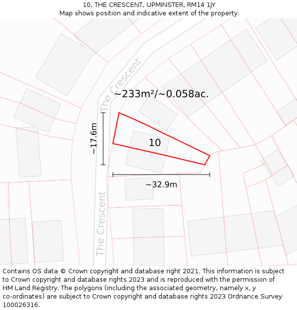 10, THE CRESCENT, UPMINSTER, RM14 1JY: Plot and title map