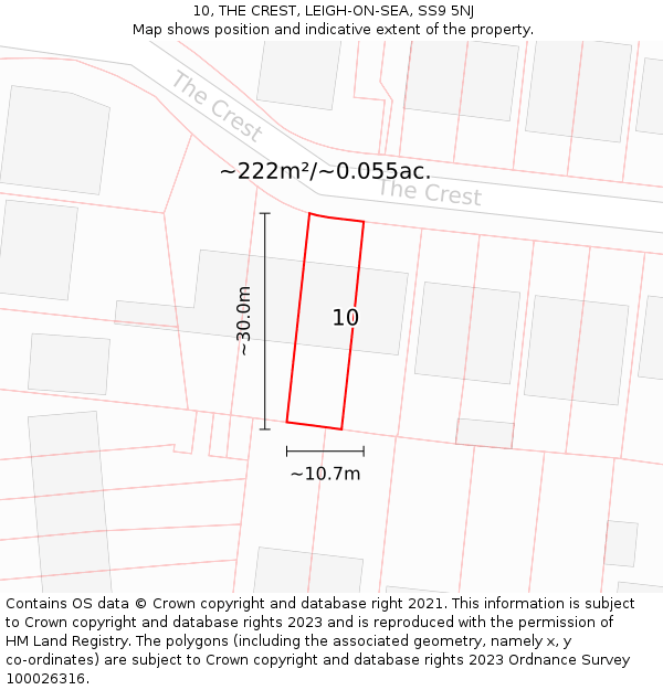 10, THE CREST, LEIGH-ON-SEA, SS9 5NJ: Plot and title map