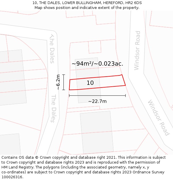 10, THE DALES, LOWER BULLINGHAM, HEREFORD, HR2 6DS: Plot and title map