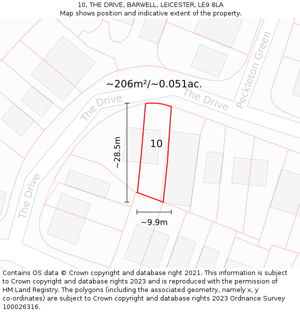 10, THE DRIVE, BARWELL, LEICESTER, LE9 8LA: Plot and title map