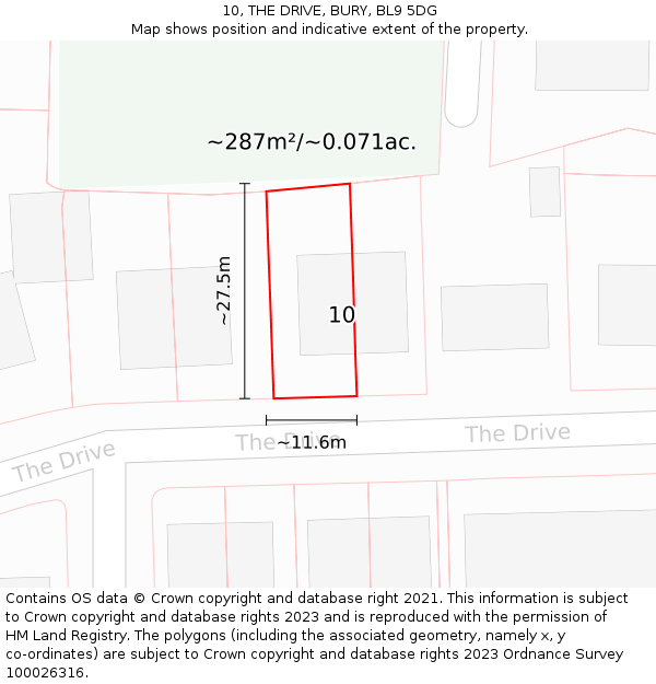 10, THE DRIVE, BURY, BL9 5DG: Plot and title map