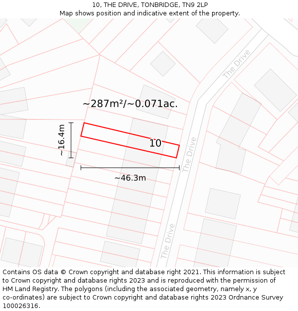 10, THE DRIVE, TONBRIDGE, TN9 2LP: Plot and title map