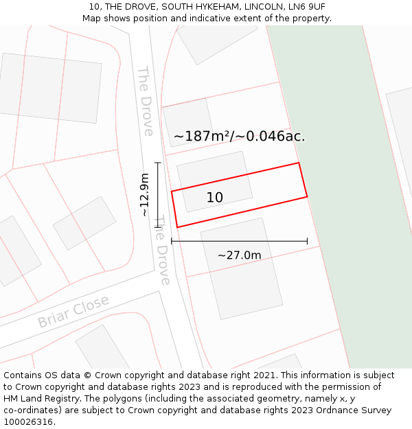 10, THE DROVE, SOUTH HYKEHAM, LINCOLN, LN6 9UF: Plot and title map