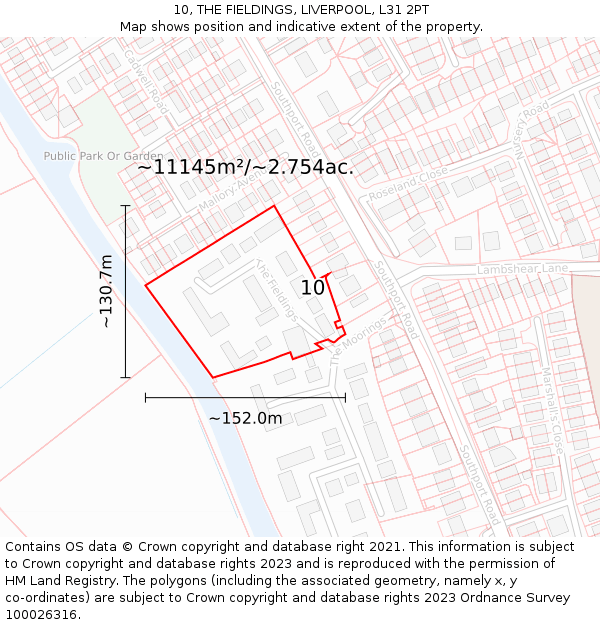 10, THE FIELDINGS, LIVERPOOL, L31 2PT: Plot and title map