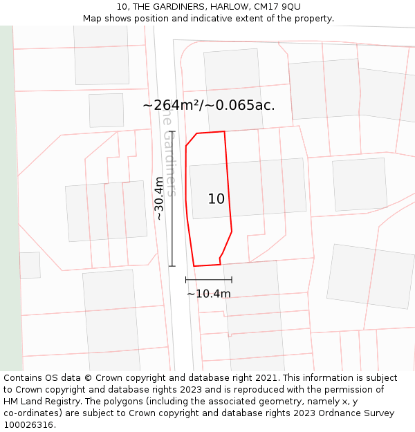 10, THE GARDINERS, HARLOW, CM17 9QU: Plot and title map