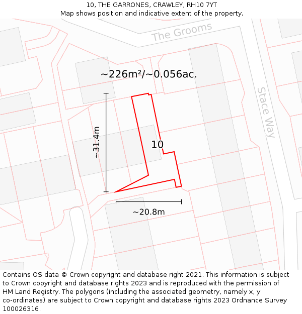 10, THE GARRONES, CRAWLEY, RH10 7YT: Plot and title map