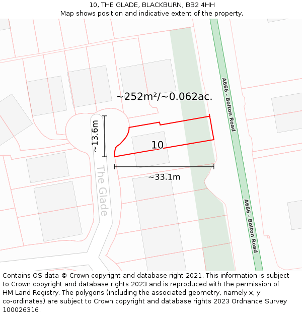 10, THE GLADE, BLACKBURN, BB2 4HH: Plot and title map