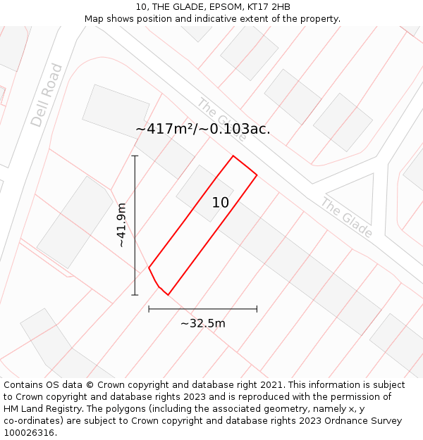 10, THE GLADE, EPSOM, KT17 2HB: Plot and title map