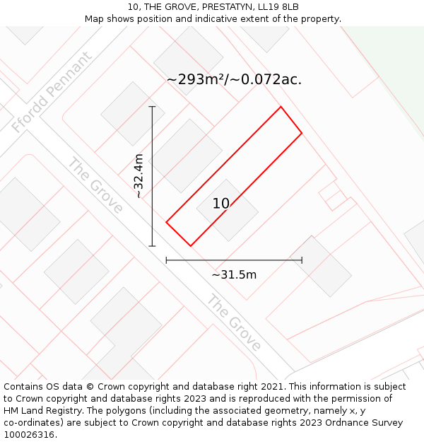 10, THE GROVE, PRESTATYN, LL19 8LB: Plot and title map