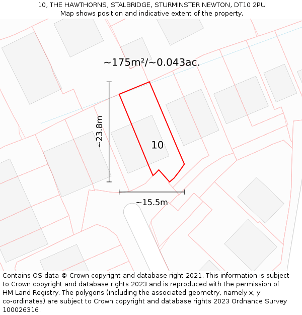 10, THE HAWTHORNS, STALBRIDGE, STURMINSTER NEWTON, DT10 2PU: Plot and title map