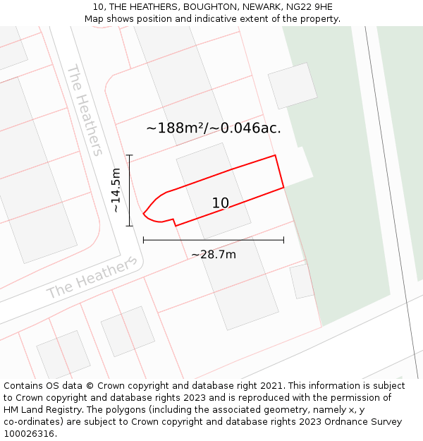 10, THE HEATHERS, BOUGHTON, NEWARK, NG22 9HE: Plot and title map