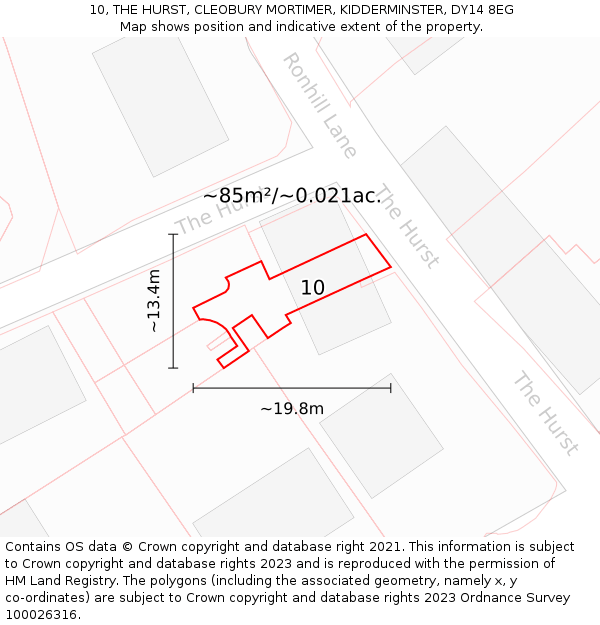 10, THE HURST, CLEOBURY MORTIMER, KIDDERMINSTER, DY14 8EG: Plot and title map