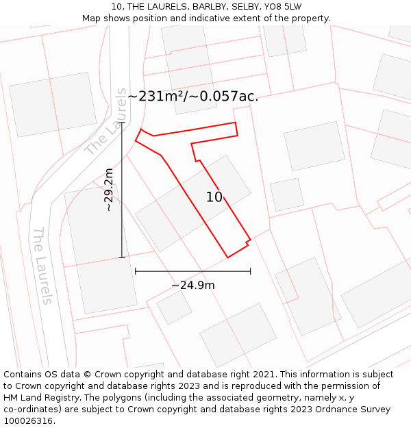 10, THE LAURELS, BARLBY, SELBY, YO8 5LW: Plot and title map