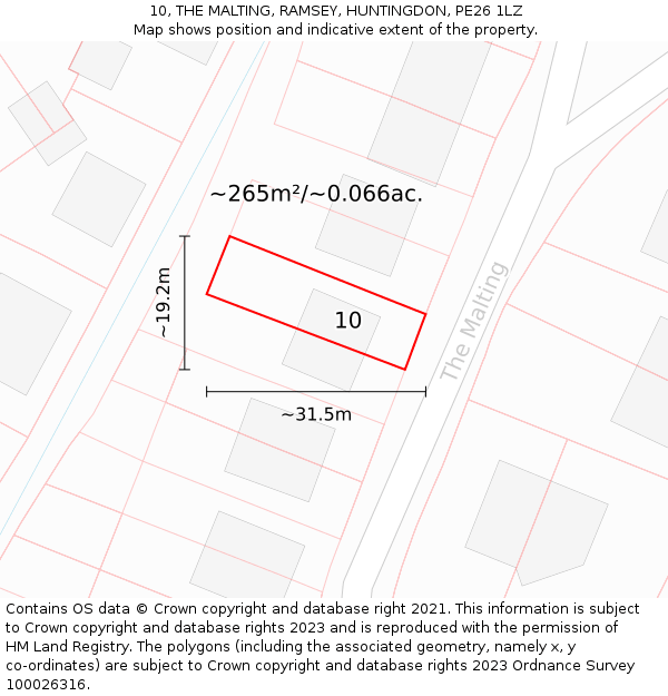 10, THE MALTING, RAMSEY, HUNTINGDON, PE26 1LZ: Plot and title map