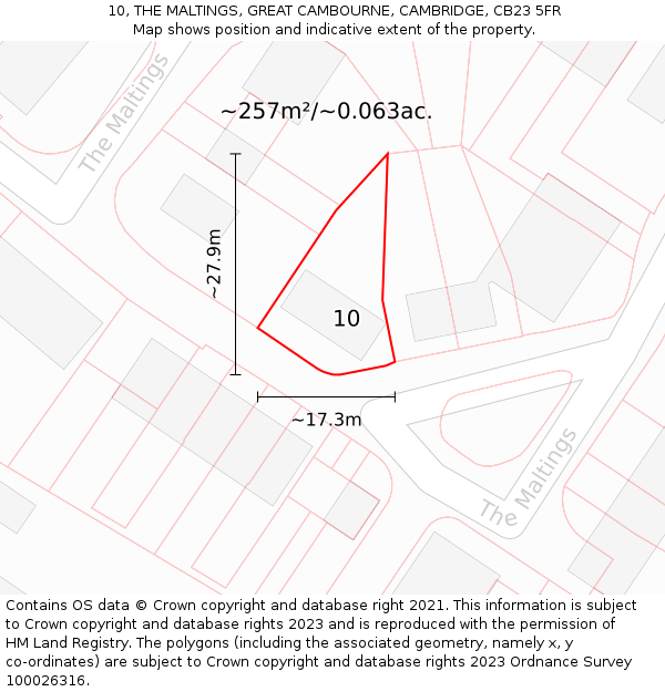 10, THE MALTINGS, GREAT CAMBOURNE, CAMBRIDGE, CB23 5FR: Plot and title map