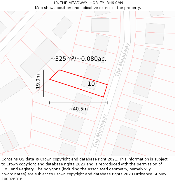 10, THE MEADWAY, HORLEY, RH6 9AN: Plot and title map