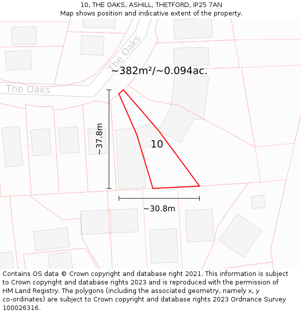 10, THE OAKS, ASHILL, THETFORD, IP25 7AN: Plot and title map