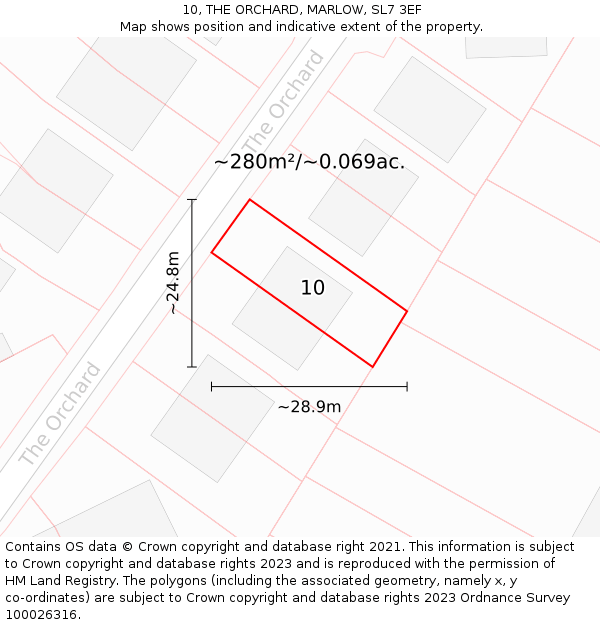 10, THE ORCHARD, MARLOW, SL7 3EF: Plot and title map