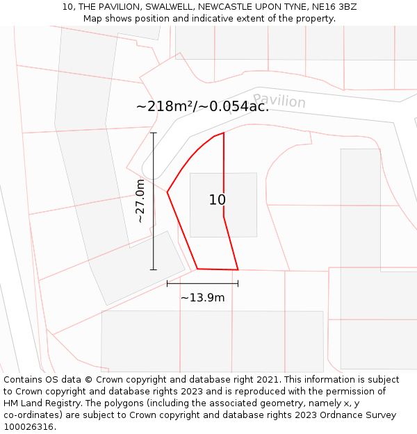 10, THE PAVILION, SWALWELL, NEWCASTLE UPON TYNE, NE16 3BZ: Plot and title map