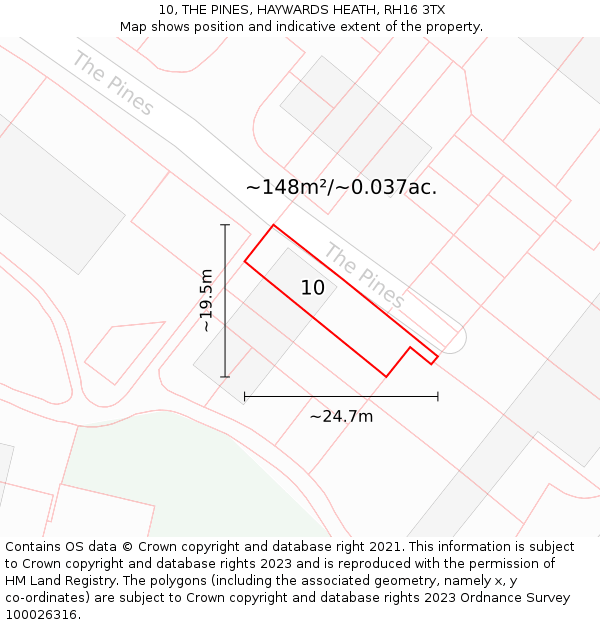 10, THE PINES, HAYWARDS HEATH, RH16 3TX: Plot and title map
