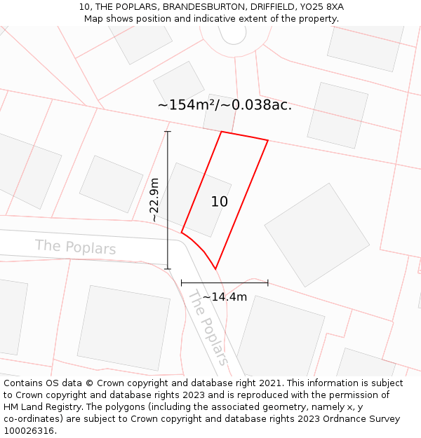 10, THE POPLARS, BRANDESBURTON, DRIFFIELD, YO25 8XA: Plot and title map