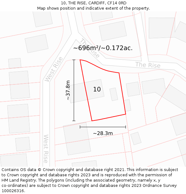 10, THE RISE, CARDIFF, CF14 0RD: Plot and title map