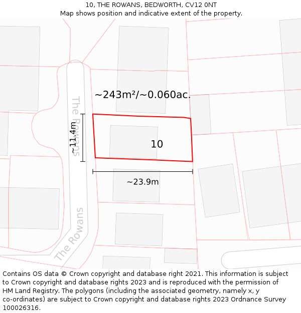 10, THE ROWANS, BEDWORTH, CV12 0NT: Plot and title map