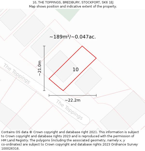 10, THE TOPPINGS, BREDBURY, STOCKPORT, SK6 1EJ: Plot and title map