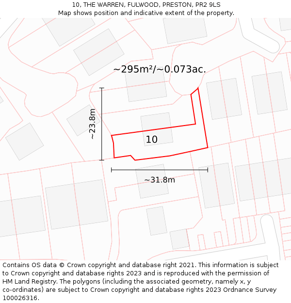 10, THE WARREN, FULWOOD, PRESTON, PR2 9LS: Plot and title map