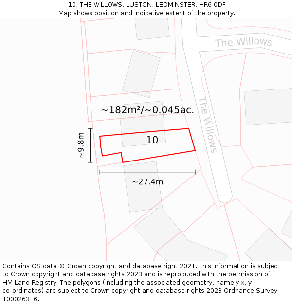 10, THE WILLOWS, LUSTON, LEOMINSTER, HR6 0DF: Plot and title map