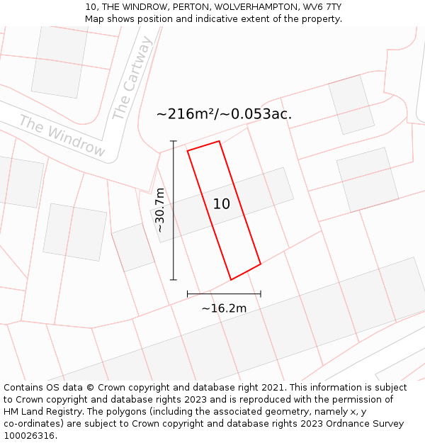 10, THE WINDROW, PERTON, WOLVERHAMPTON, WV6 7TY: Plot and title map