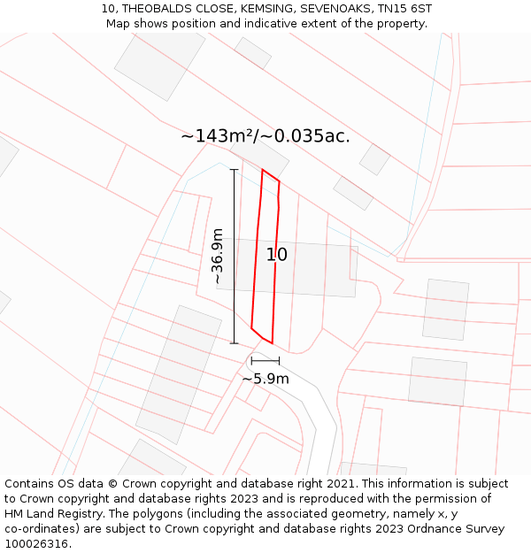 10, THEOBALDS CLOSE, KEMSING, SEVENOAKS, TN15 6ST: Plot and title map