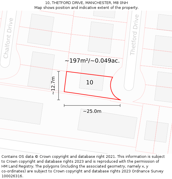 10, THETFORD DRIVE, MANCHESTER, M8 0NH: Plot and title map