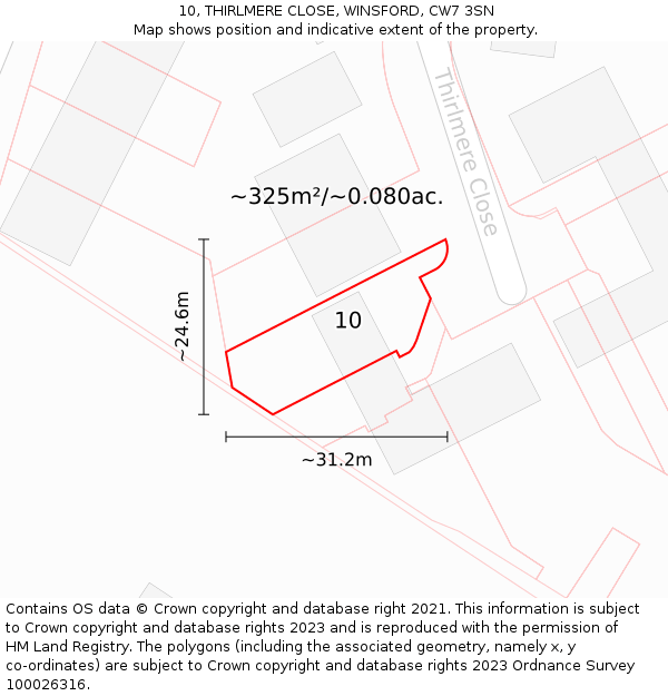 10, THIRLMERE CLOSE, WINSFORD, CW7 3SN: Plot and title map