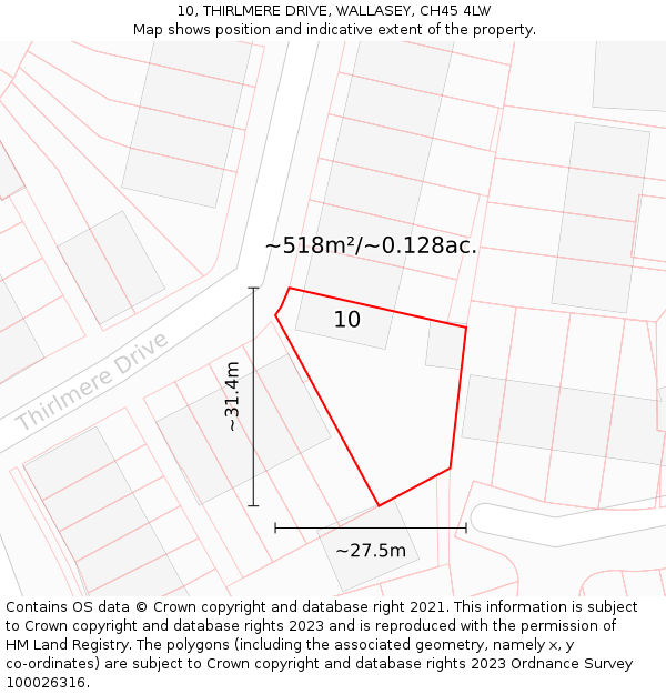 10, THIRLMERE DRIVE, WALLASEY, CH45 4LW: Plot and title map