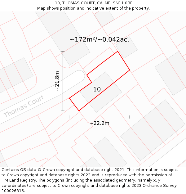 10, THOMAS COURT, CALNE, SN11 0BF: Plot and title map